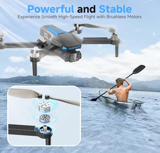 PLEGBLE PL-511 Drone with Camera for Adults 4K, Brushless Motor Drone for Kids Beginners, FPV Foldable RC Quadcopter with 3 Batteries, 45 Mins Long Flight Time, Beyond-Range Loss Alert, Toys Gifts for Men Boys