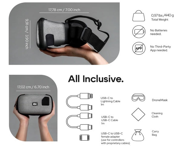 DroneMask 2 , FPV Goggles for All Camera Drones , Unibody Lens, HD FPV Goggles, Compatible Versatile Skyview FPV Drone Goggles, Clear Immersive