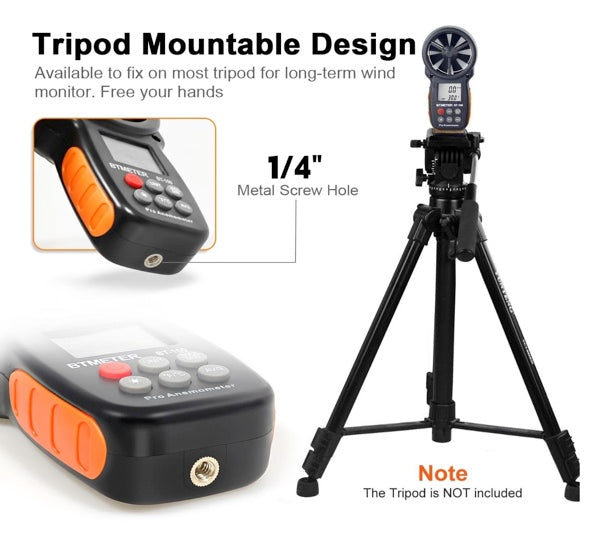 BTMETER BT-100 Handheld Anemometer, Digital Wind Speed CFM Meter Gauge Air Flow Velocity Tester for HVAC Shooting Drone, Wind Chill, 14℉-113℉ Wind Temperature