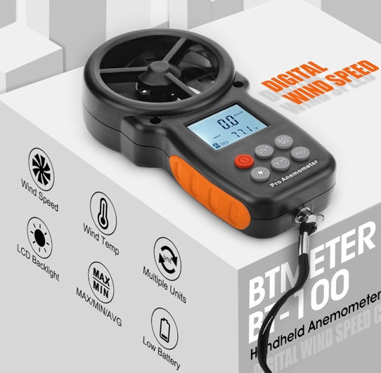 BTMETER BT-100 Handheld Anemometer, Digital Wind Speed CFM Meter Gauge Air Flow Velocity Tester for HVAC Shooting Drone, Wind Chill, 14℉-113℉ Wind Temperature