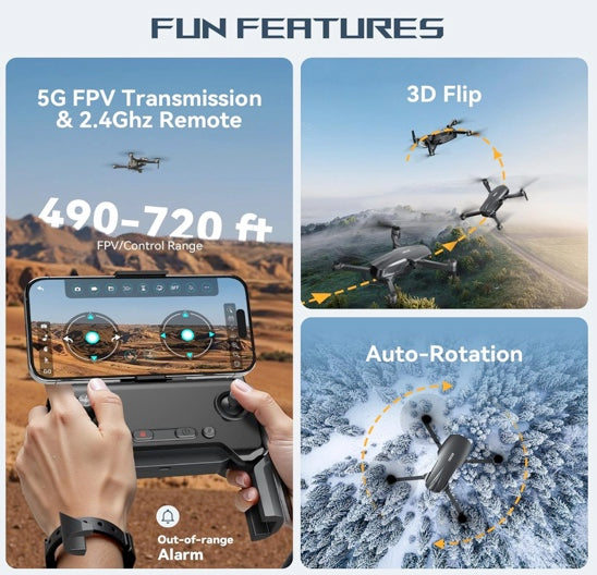 LANSAND EC130 Brushless Motor Drone with Camera for Adults 4K UHD Long Range FPV Video,5G Transmission,120°FOV 90°Adjustable Lens,2Batteries,Carrying Case,Optical Positioning,Easy for Beginner,Under249G