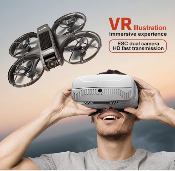 APIZCUK X226 VR FPV Drone with VR Goggles, One Key Takeoff/Landing, APP Control, Brushless Motor, Dual Batteries, Beginner-Friendly Quadcopter with Propeller Guards, Optical Flow Positioning, Dual Cameras & LED Night Lights, a first-person view