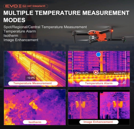 Autel Robotics EVO II Dual 640T Enterprise V3, Support Remote ID, 640 * 512@30 fps Thermal Imaging, 0.8" RYYB CMOS 8K Sensor, DRI Ranges, 1-16x Zoom, 42 Mins,15KM Transmission