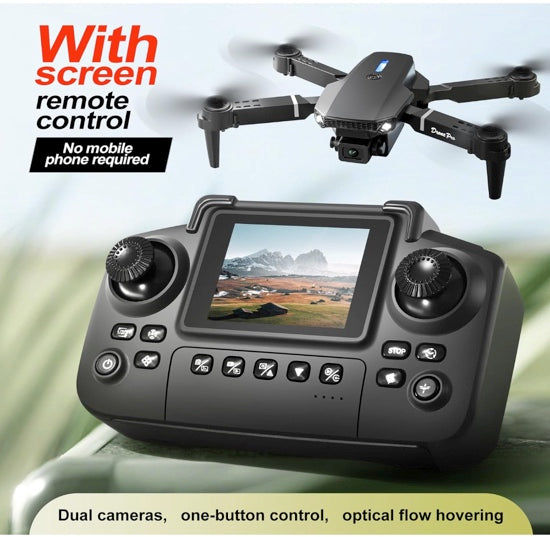 Elecci E88 Drone with Screen Controller with SD card, Foldable Mini Drone for Beginners, 2 Batteries, 360° Flips Waypoint Fly, Active Obstacle Avoidance, One Key Take Off/Landing. (2 batteries)
