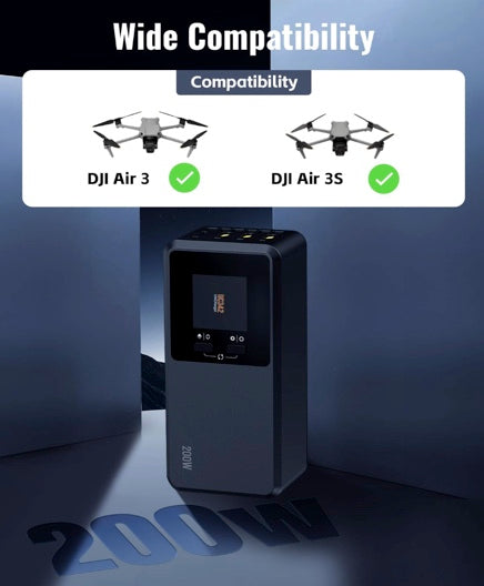 200W Air 3/Air 3S Parallel Charging Hub Fast Battey Charger Kit for DJI/Specta Air3 Series Drone Accessories, with Storage/Silent/Output Mode, LCD Screen Display (Charge 3 Batteries: 1hr 10min)