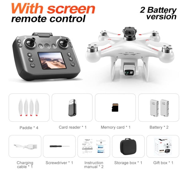 EcuFlyAi S116 RC Hobby Drone – 1080P Dual Camera Quadcopter with Screen Remote LED Lights(White)