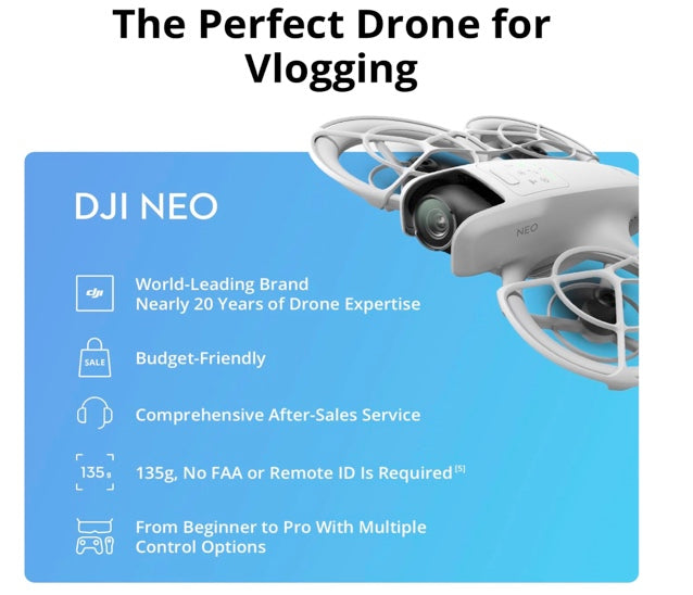 DJI Neo Fly More Combo, Mini Drone with 4K UHD Camera for Adults, 135g Self Flying Drone that Follows You, Palm Takeoff, Subject Tracking, QuickShots, Stabilized Video, with RC-N3 and 3 Batteries