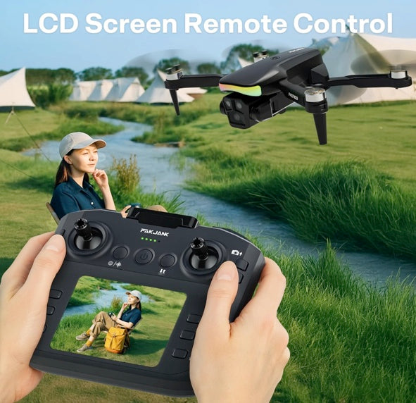 FAKJANK 23706b09 Drone with 1080P Camera Screen Remote Control,RGB LED Light FPV Drone Quadcopter for Adults Beginners,Headless Mode Altitude Hold Optical Flow Positioning,One Key Start/Land Foldable,3 Speed Modes