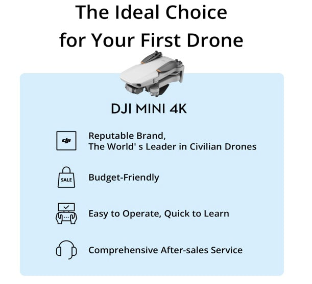 DJI Mini 4K, Drone with 4K UHD Camera for Adults, Under 249 g, 3-Axis Gimbal Stabilization, 10km Video Transmission, Auto Return, Wind Resistance, 1 Battery for 31-Min Max Flight Time, Intelligent Flight