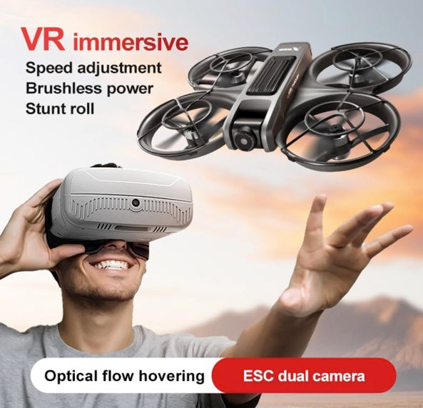 APIZCUK X226 VR FPV Drone with VR Goggles, One Key Takeoff/Landing, APP Control, Brushless Motor, Dual Batteries, Beginner-Friendly Quadcopter with Propeller Guards, Optical Flow Positioning, Dual Cameras & LED Night Lights, a first-person view