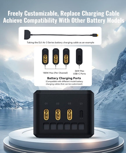 200W Air 3/Air 3S Parallel Charging Hub Fast Battey Charger Kit for DJI/Specta Air3 Series Drone Accessories, with Storage/Silent/Output Mode, LCD Screen Display (Charge 3 Batteries: 1hr 10min)