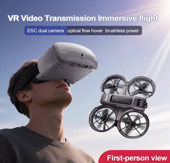 APIZCUK X226 VR FPV Drone with VR Goggles, One Key Takeoff/Landing, APP Control, Brushless Motor, Dual Batteries, Beginner-Friendly Quadcopter with Propeller Guards, Optical Flow Positioning, Dual Cameras & LED Night Lights, a first-person view