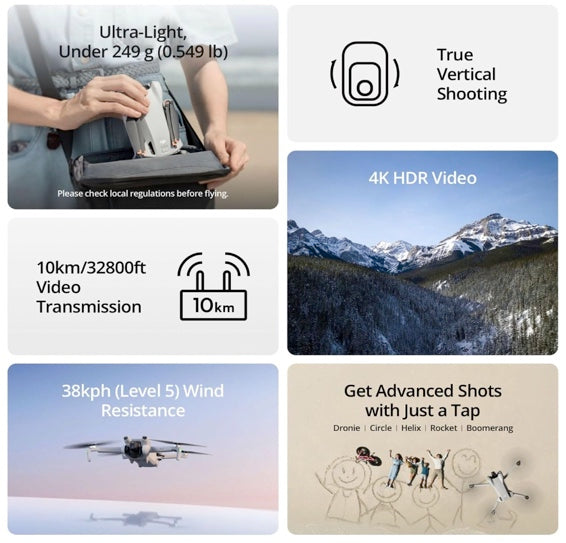 DJI Mini 3 (DJI RC), Lightweight 3x Mechanical Gimbal Drones with Camera for Adults 4K, 38-min Flight Time, up to 32800ft (10km) Video Transmission, Vertical Shooting, GPS Auto Return Integrated