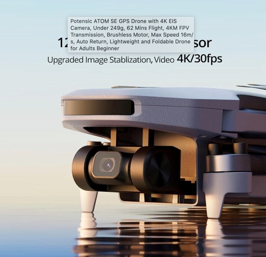 Potensic ATOM SE GPS Drone with 4K EIS Camera, Under 249g, 62 Mins Flight, 4KM FPV Transmission, Brushless Motor, Max Speed 16m/s, Auto Return, Lightweight and Foldable Drone for Adults Beginner