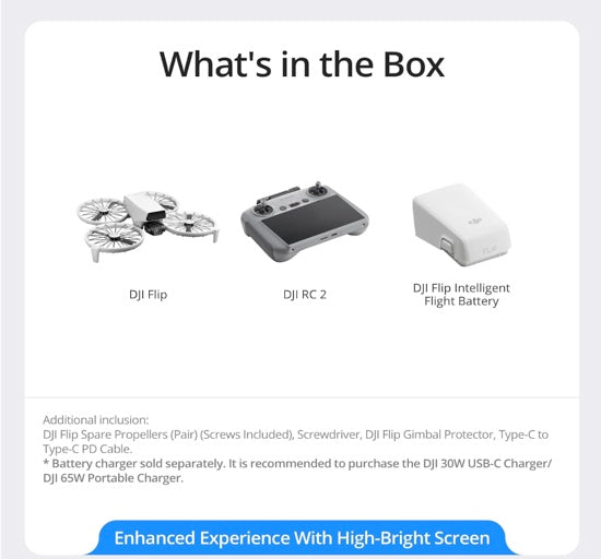 DJI Flip With RC 2 Screen Remote Controller, Follow Me Drone With 4K UHD Camera for Adults, Under 249 g, 3-Axis Gimbal Stabilization, 44000ft/13km Video Transmission, Palm Takeoff, 31-Min Flight Time