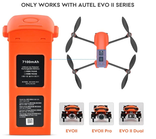 Autel Robotics EVO II Intelligent Battery, 2025 EVO II Battery Fit EVO 2 EVO 2 Pro EVO 2 Enterprise RTK Dual 640T Drones (V2 & V3), 7100mAh 11.55V, Original Smart Battery