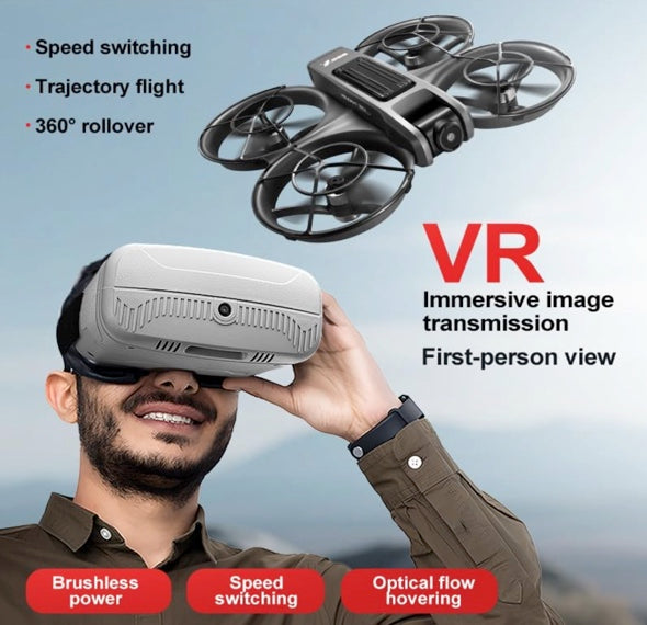 APIZCUK X226 VR FPV Drone with VR Goggles, One Key Takeoff/Landing, APP Control, Brushless Motor, Dual Batteries, Beginner-Friendly Quadcopter with Propeller Guards, Optical Flow Positioning, Dual Cameras & LED Night Lights, a first-person view