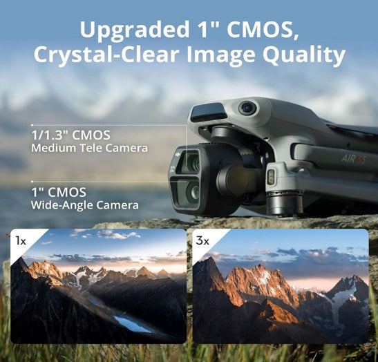 DJI Air 3S (RC-N3), Drone with Camera 4K, Dual-Camera Drone with 1" CMOS Wide-Angle Camera, 4K/60fps HDR Video & 14 Stops of Dynamic Range, 45-Min Max Flight Time, 20km Transmission Range
