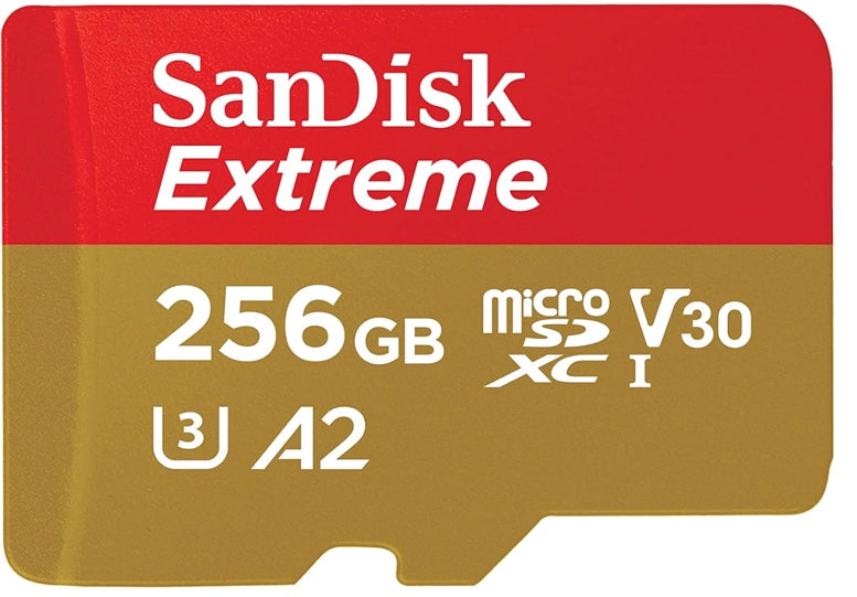 SanDisk Extreme microSDXC UHS-I Memory Card with Adapter - Up to 190MB/s, C10, U3, V30, 4K, 5K, A2, Micro SD Card - SDSQXAV-256G-GN6MA