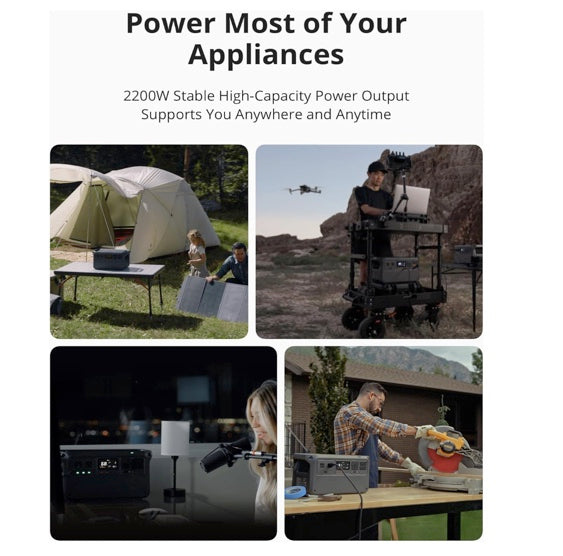 DJI Power 1000 Portable Power Station, 1024Wh LiFePO4 Battery, 2200W (Peak 2600W) AC/140W USB-C Output, 23db Ultra-Silent, Solar Generator For Home Backup, Camping(Solar Panel Optional)