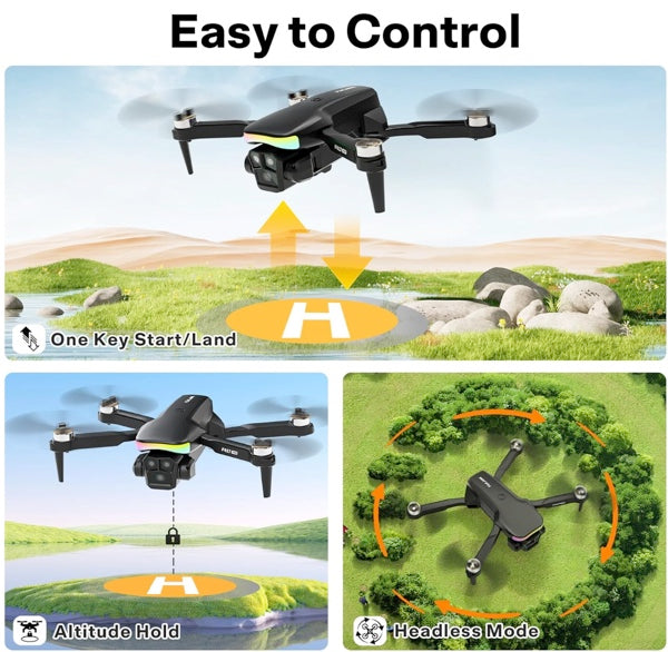 FAKJANK 23706b09 Drone with 1080P Camera Screen Remote Control,RGB LED Light FPV Drone Quadcopter for Adults Beginners,Headless Mode Altitude Hold Optical Flow Positioning,One Key Start/Land Foldable,3 Speed Modes
