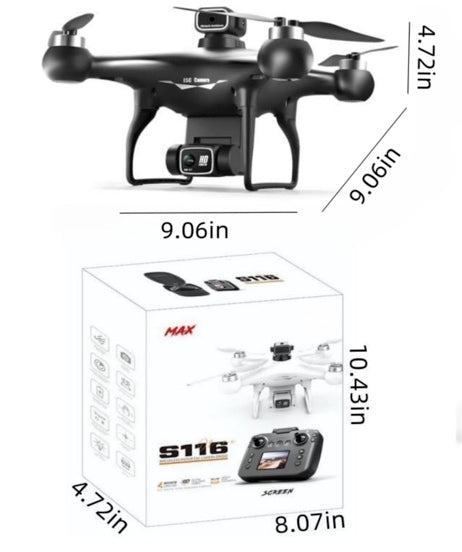 EcuFlyAi S116 RC Hobby Drone – 1080P Dual Camera Quadcopter with Screen Remote LED Lights(White)