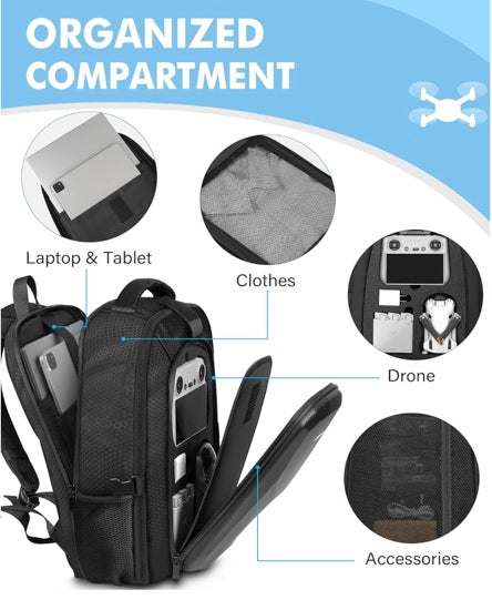 Mini 4 Pro Case, Waterproof Hard Carrying Case, Large Drone Bag Fits 15.6 Inch Laptop, Travel Backpack Compatible with DJI Mini 4 Pro, RC 2/ RC-N2 Controller, Fly More Combo and Accessories