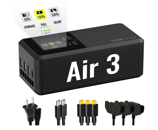 200W Air 3/Air 3S Parallel Charging Hub Fast Battey Charger Kit for DJI/Specta Air3 Series Drone Accessories, with Storage/Silent/Output Mode, LCD Screen Display (Charge 3 Batteries: 1hr 10min)