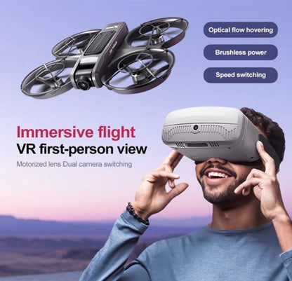 APIZCUK X226 VR FPV Drone with VR Goggles, One Key Takeoff/Landing, APP Control, Brushless Motor, Dual Batteries, Beginner-Friendly Quadcopter with Propeller Guards, Optical Flow Positioning, Dual Cameras & LED Night Lights, a first-person view