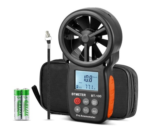 BTMETER BT-100 Handheld Anemometer, Digital Wind Speed CFM Meter Gauge Air Flow Velocity Tester for HVAC Shooting Drone, Wind Chill, 14℉-113℉ Wind Temperature