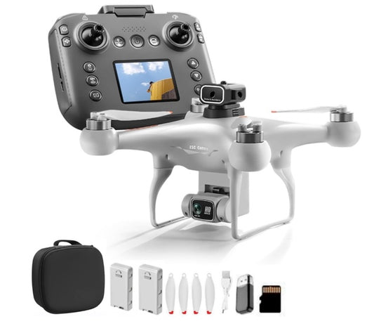 EcuFlyAi S116 RC Hobby Drone – 1080P Dual Camera Quadcopter with Screen Remote LED Lights(White)