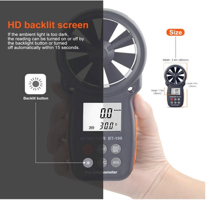 BTMETER BT-100 Handheld Anemometer, Digital Wind Speed CFM Meter Gauge Air Flow Velocity Tester for HVAC Shooting Drone, Wind Chill, 14℉-113℉ Wind Temperature