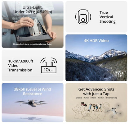 DJI Mini 3 (DJI RC), Lightweight 3x Mechanical Gimbal Drones with Camera for Adults 4K, 38-min Flight Time, up to 32800ft (10km) Video Transmission, Vertical Shooting, GPS Auto Return Integrated