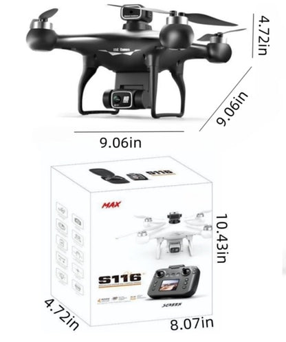 EcuFlyAi S116 RC Hobby Drone – 1080P Dual Camera Quadcopter with Screen Remote LED Lights(White)