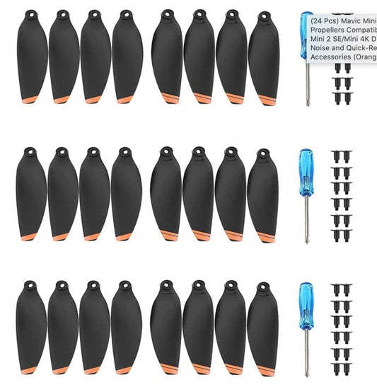 (24 Pcs) Mavic Mini 2/Mini 2 SE/Mini SE/Mini 4K Propellers Compatible with DJI Mini 2/Mini SE/Mini 2 SE/Mini 4K Drone Replacement Low-Noise and Quick-Release Blades Props Accessories (Orange)